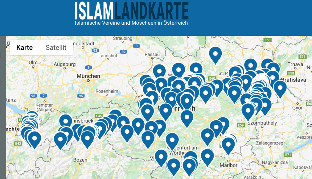 Capture d'écran de la "carte de l'islam" en Autriche Capture d'écran de la "carte de l'islam" en Autriche / ©www.islam-landkarte.at/