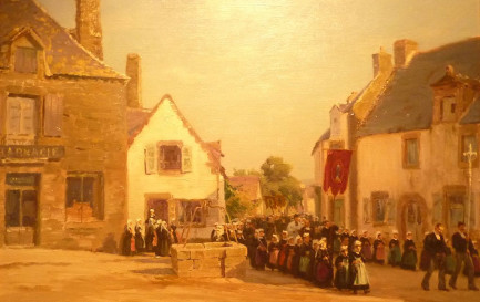 Tableau d&#039;Emile Schmidt-Wehrlin (1890-1925): Procession au Faouët (vers 1910) / ©Moreau.henri, CC BY-SA 3.0 Wikimedia Commons