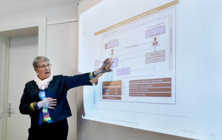 En mai 2018, Beatrice Métraux présente le dispositif vaudois de prévention de la radicalisation à la presse. / ©KEYSTONE/Jean-Christophe Bott
